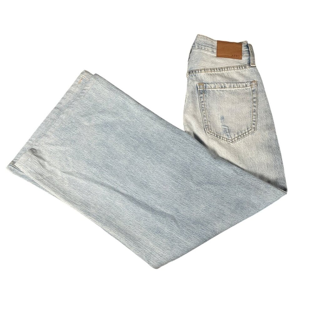 Aeropostale Womens Wide Leg High Rise Jeans Size 8 Light Blue Denim Casual Chic